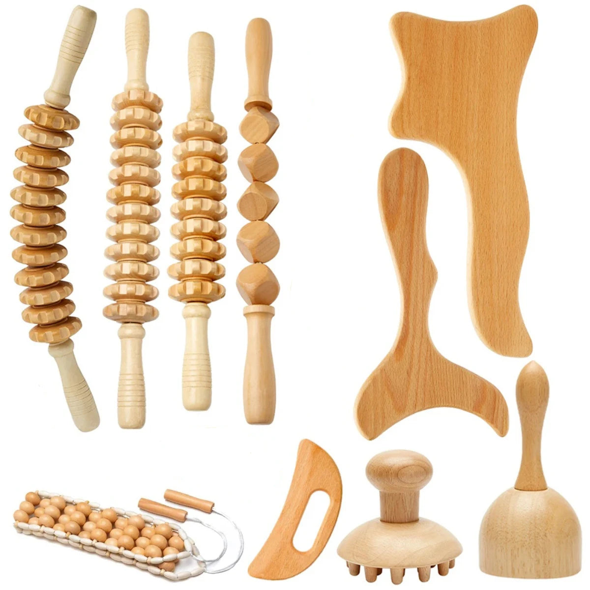 Wood Therapy Massage Tools Set, Wooden Gua Sha Scraping Tool, Body Sculpting Massager for Lymphatic Drainage, Anti-Cellulite