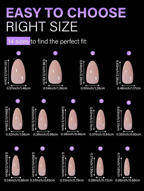 140 pieces, 1 box of 5-color short almond nail tips, 14 sizes acrylic nail tips, full set of false nail tips, suitable for women