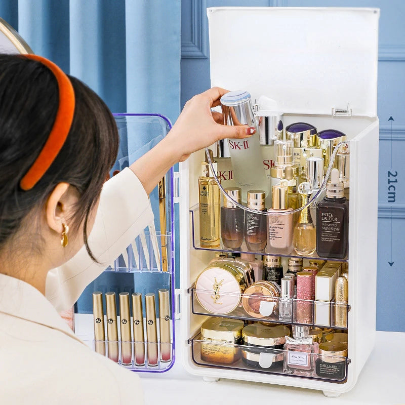 Large Cosmetic Storage Box Light Luxury Desktop Capacity Dustproof Storage Rack Household Vanity Lipstick Cosmetics Storage Box