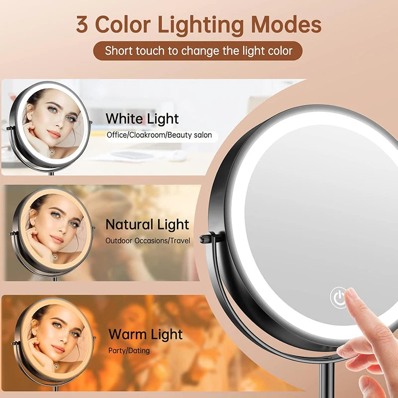8 Inch 10X Magnification Makeup Mirror 360° Rotating Professional Desktop Cosmetic Mirror 8" Double Sided Magnifier stand
