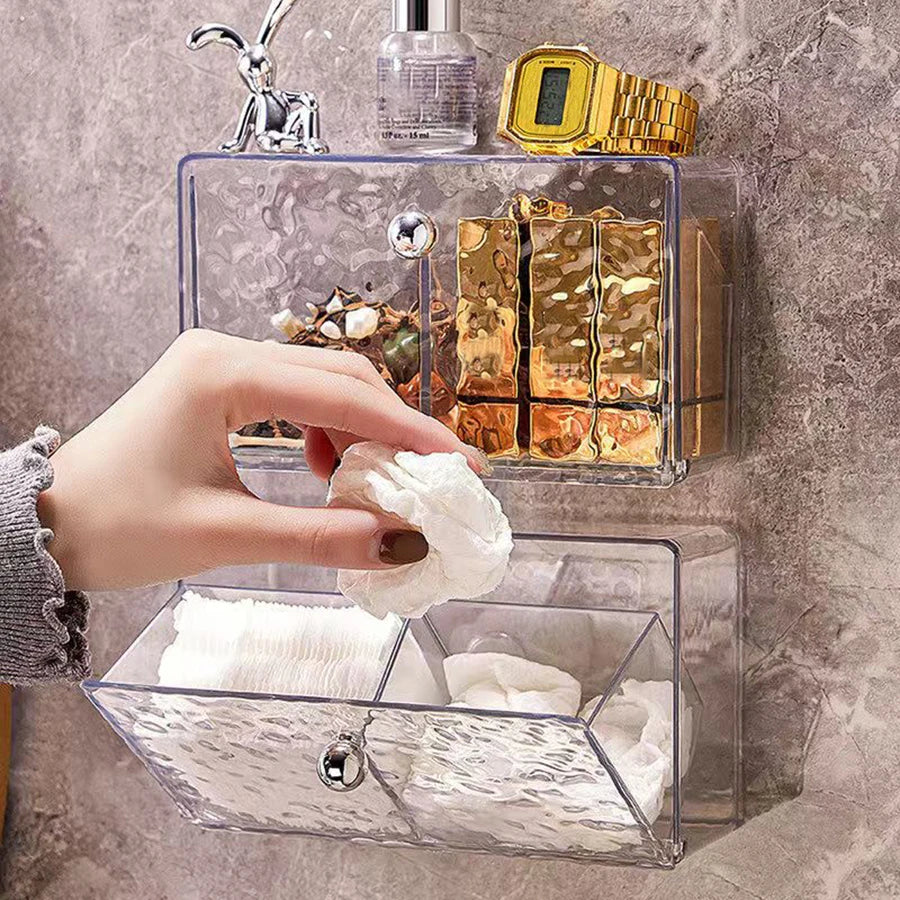 Clear Wall Mounted Bathroom Storage Box, Makeup Organizer, Clear Acrylic Organizers Storage, Cotton Swabs, Cotton Balls