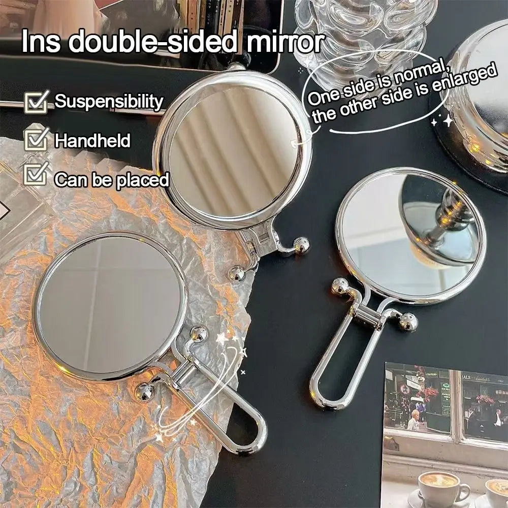 2/5/10X Magnifying Makeup Mirror Round Shape Handheld Folding Mirror Multifunctional Plastic Small Mirror Dressing Table