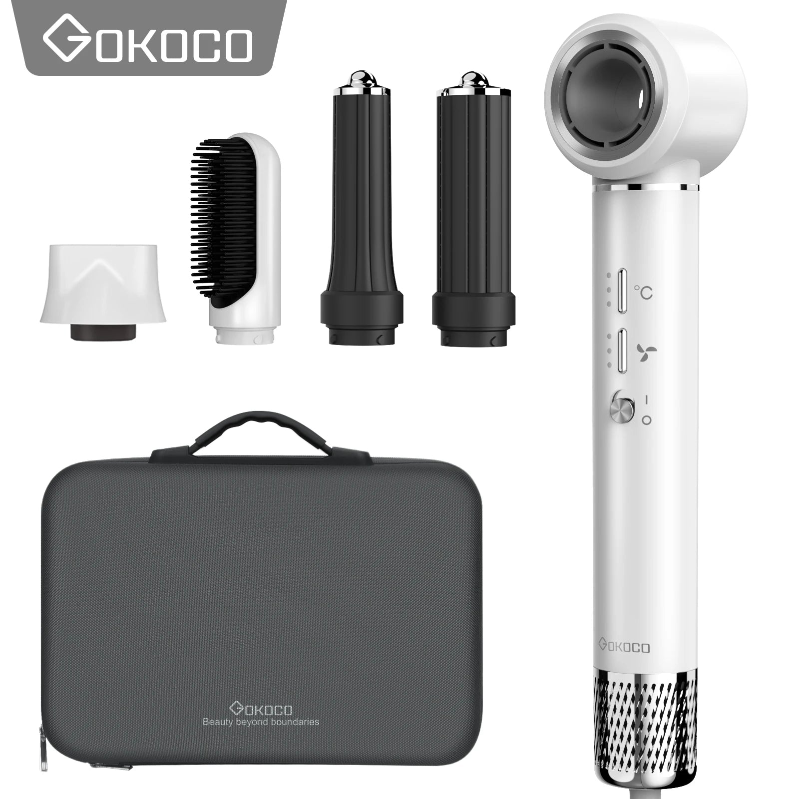 Modelador de Cabelo Gokoco S1 Pro 5 em 1 – Secador de Alta Velocidade com Íons Negativos e Acessórios Magnéticos