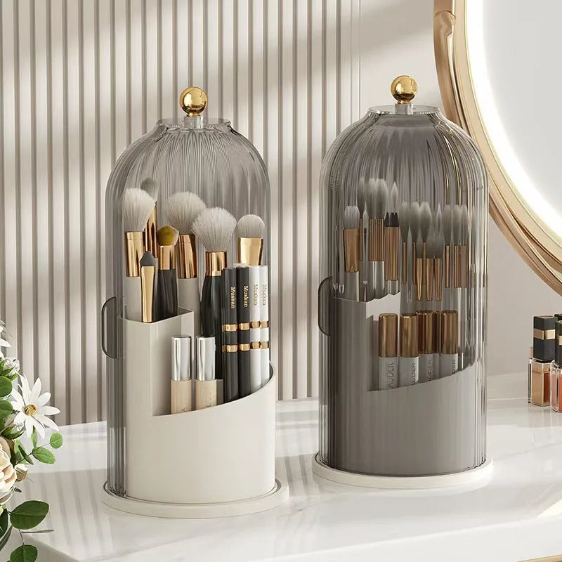 360° Rotating Makeup Brush Holder With Lid Luxury Cosmetic Organizer Lipstick Eyebrow Pencil Holder Eye Shadow Storage Box