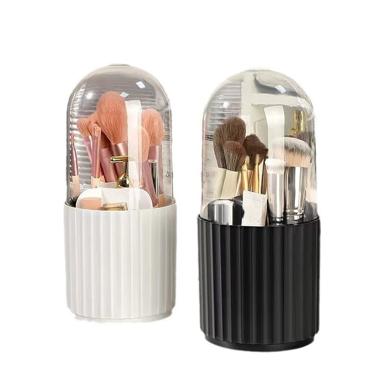 Makeup Brush Holder Organizer with Lid, 360 Degree Rotatable Makeup Brush Organizer Spinning Cosmetics Holders Brush Storage Box