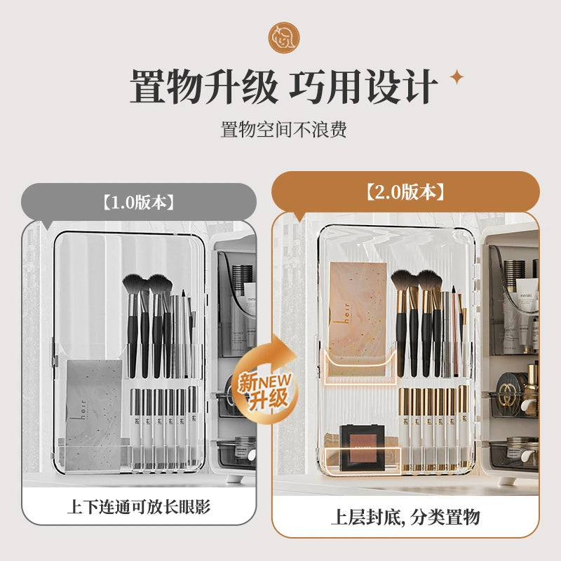 Large Cosmetic Storage Box Light Luxury Desktop Capacity Dustproof Storage Rack Household Vanity Lipstick Cosmetics Storage Box