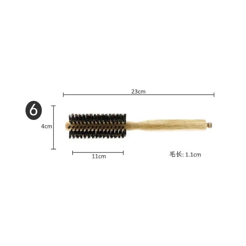 6 Sizes Wood Handle Boar Bristles Round Brush Removable Tail Professional Barber Salon Hairdressing Hair Brush Hair Round Comb