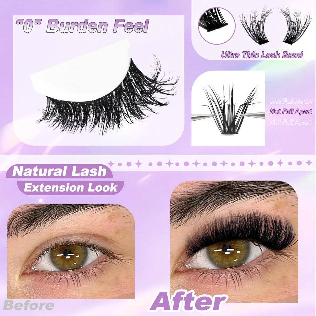 DIY Cluster Lashes Kit Individual Lashes Faux Mink Lashes Soft Eyelash Extension With Bond&Seal Lash Tweezer Makeup Reuseable