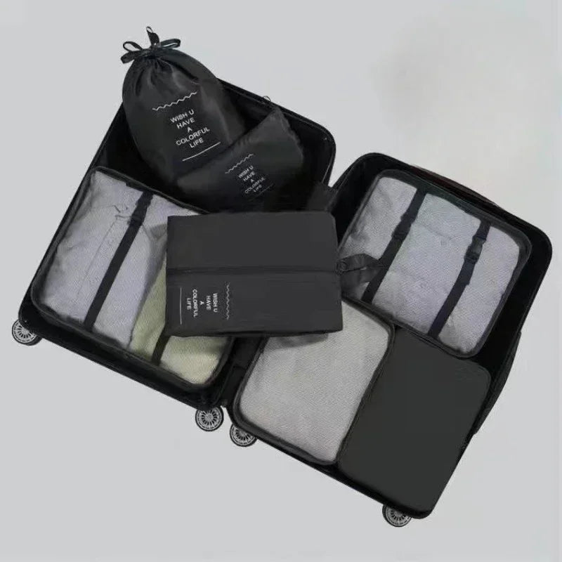 Kit Organizador de Mala Premium Travel Cube 7 Peças – Bolsas para Roupas, Sapatos e Acessórios