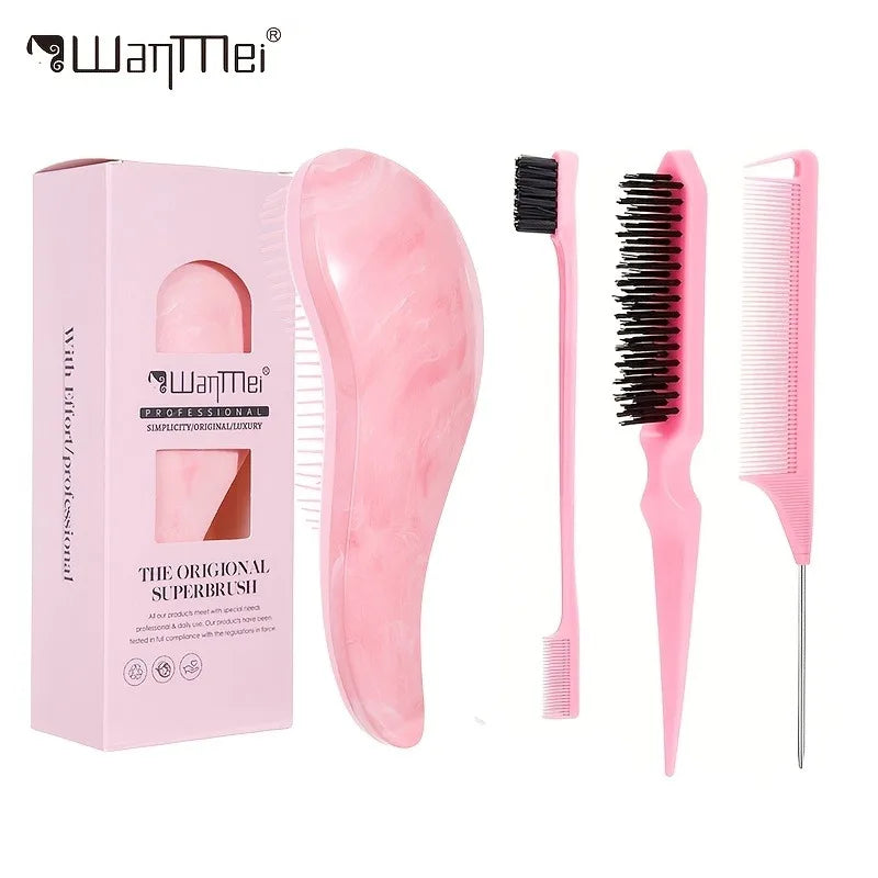 4pcs professional hair styling tool sliding back hair brush mouse tail comb flexible bristles hair hair smoothing salon tools