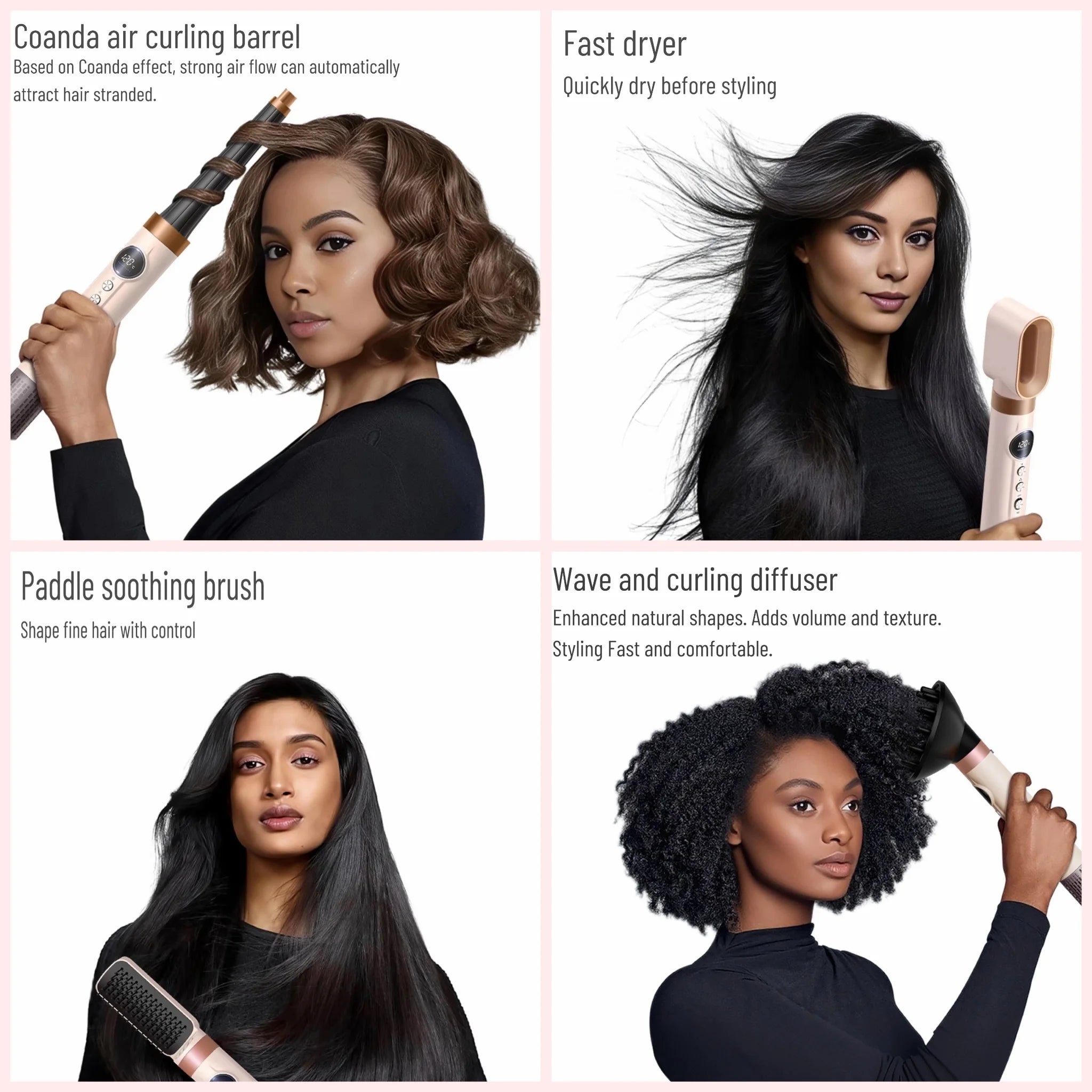 Premium 6 In 1 Hair Styler Professional High Power Hair Dryer Hot Air Brush Curling Barrel Multi Functional Hair Styling Tool