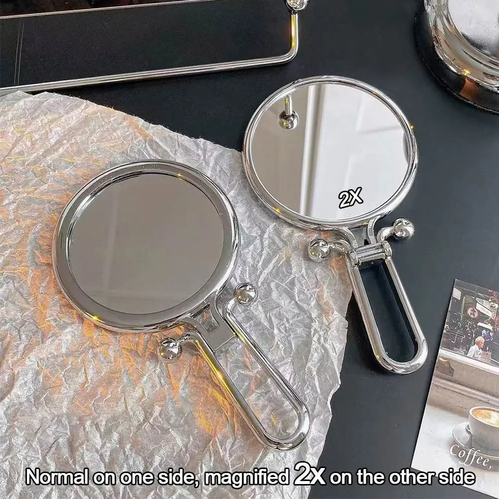 2/5/10X Magnifying Makeup Mirror Round Shape Handheld Folding Mirror Multifunctional Plastic Small Mirror Dressing Table