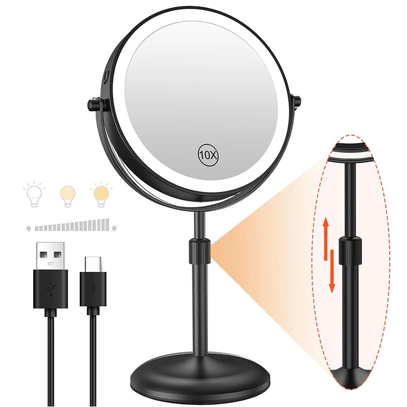 8 Inch 10X Magnification Makeup Mirror 360° Rotating Professional Desktop Cosmetic Mirror 8" Double Sided Magnifier stand
