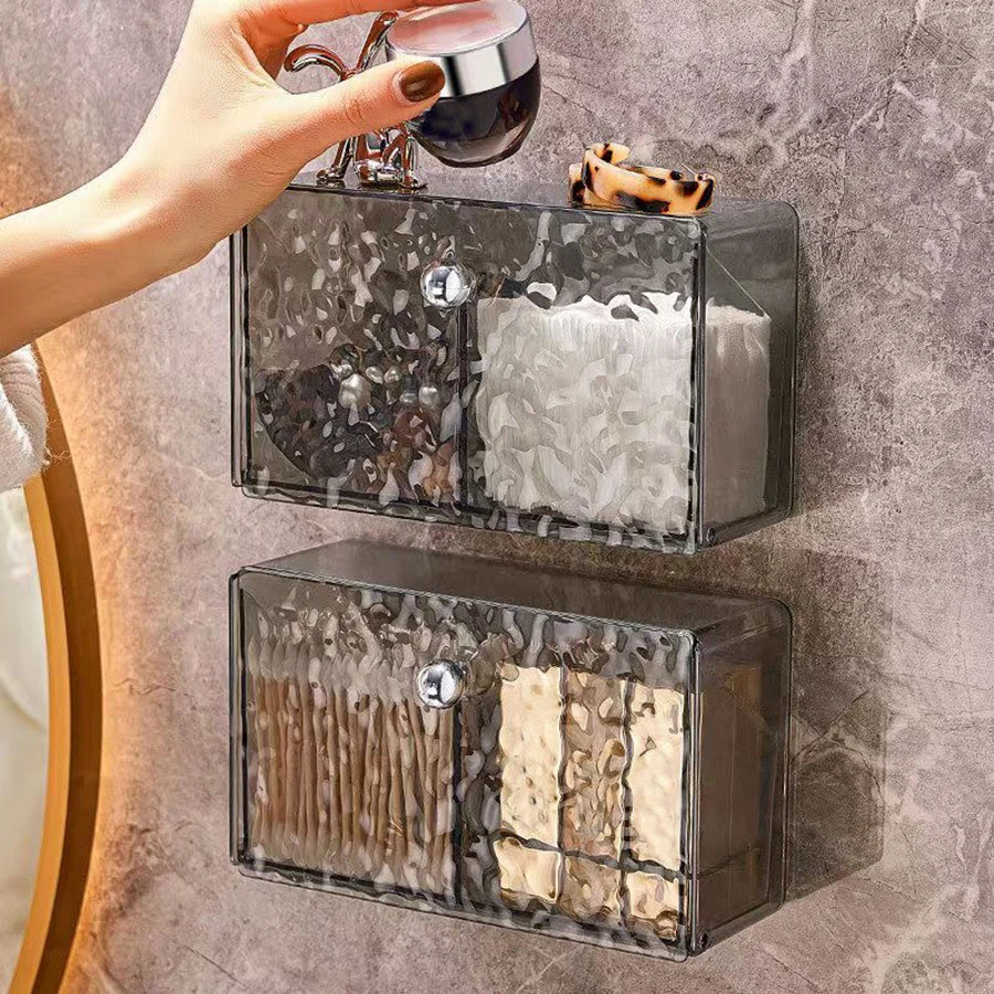 Clear Wall Mounted Bathroom Storage Box, Makeup Organizer, Clear Acrylic Organizers Storage, Cotton Swabs, Cotton Balls