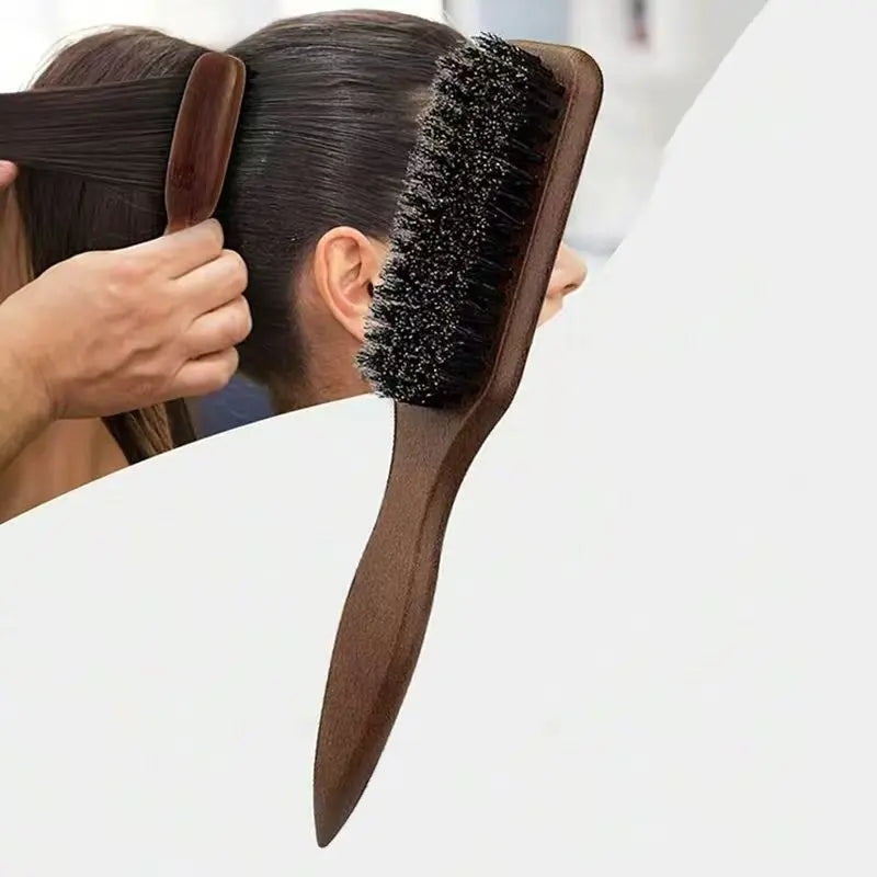 Escova Profissional Boar Bristle Premium – Cabo de Madeira para Alinhamento, Brilho e Controle de Frizz