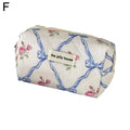 Cute Bow Flower Quilting Makeup Bag Women Zipper Cosmetic Organizer Female Cloth Handbag Portable Toiletry Case For Girls