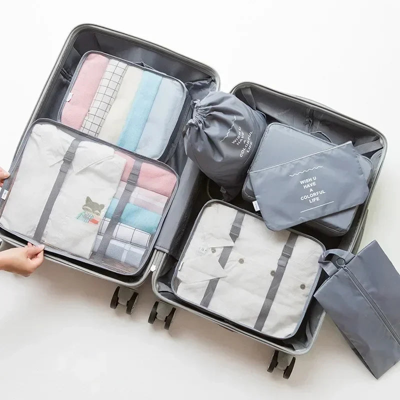 Kit Organizador de Mala Premium Travel Cube 7 Peças – Bolsas para Roupas, Sapatos e Acessórios