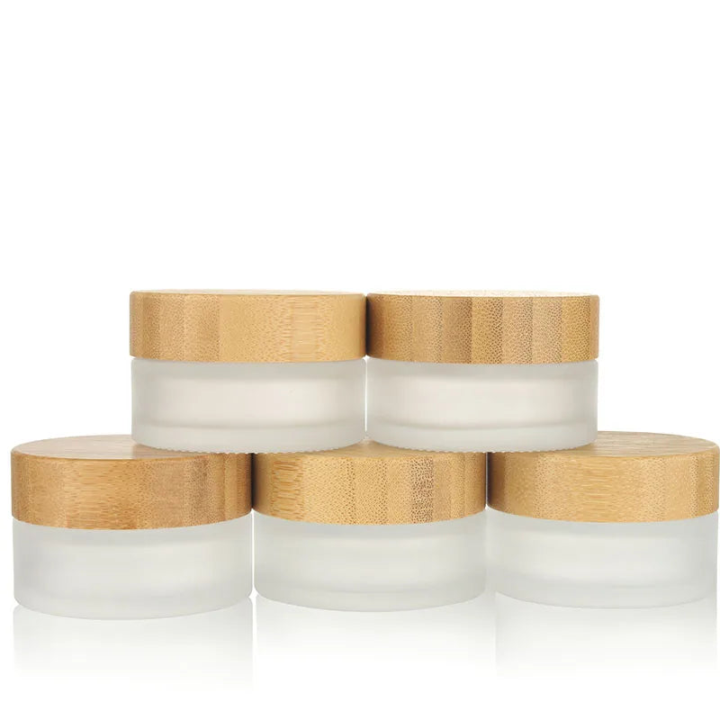 5/30/50/100ML Empty Frosted Glass Cream Jar Bamboo Lid Cosmetic Jars Glass Bottle Perfume jar Container Make Up Travel Wholesale