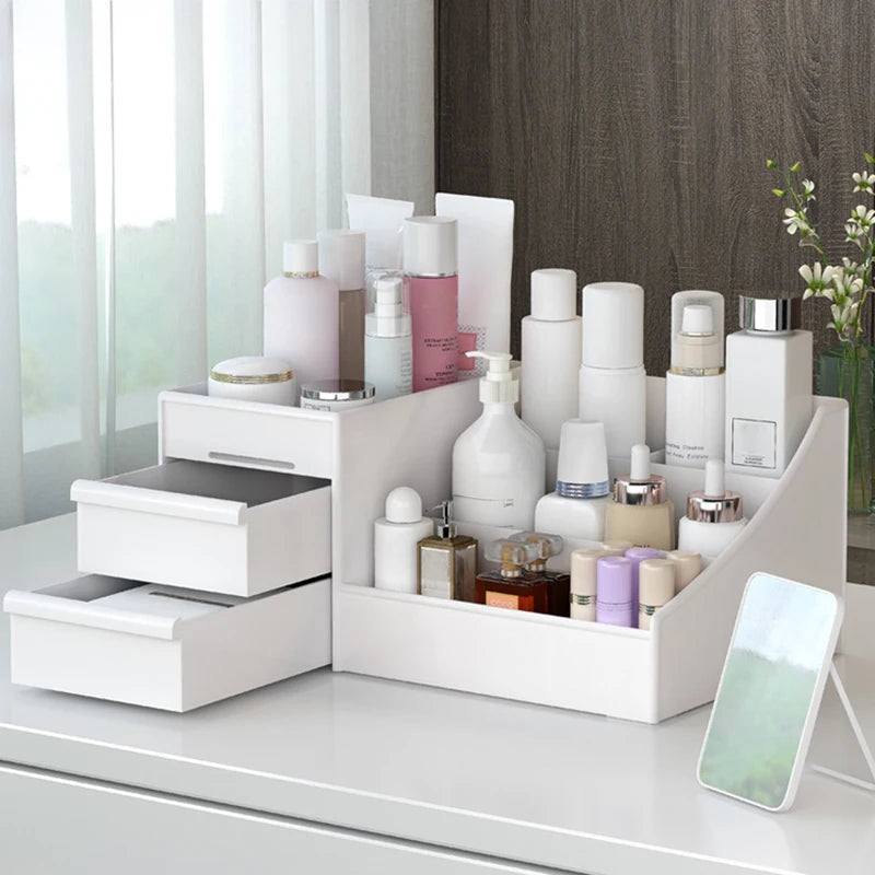 Large Capacity New Drawer Makeup Storage Box Cosmetic Organizer Jewelry Dormitory Makeup Container Table Desktop Storage Box