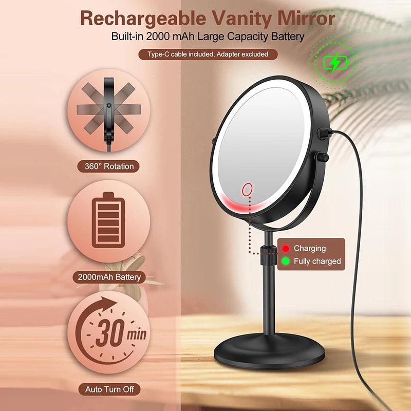 8 Inch 10X Magnification Makeup Mirror 360° Rotating Professional Desktop Cosmetic Mirror 8" Double Sided Magnifier stand