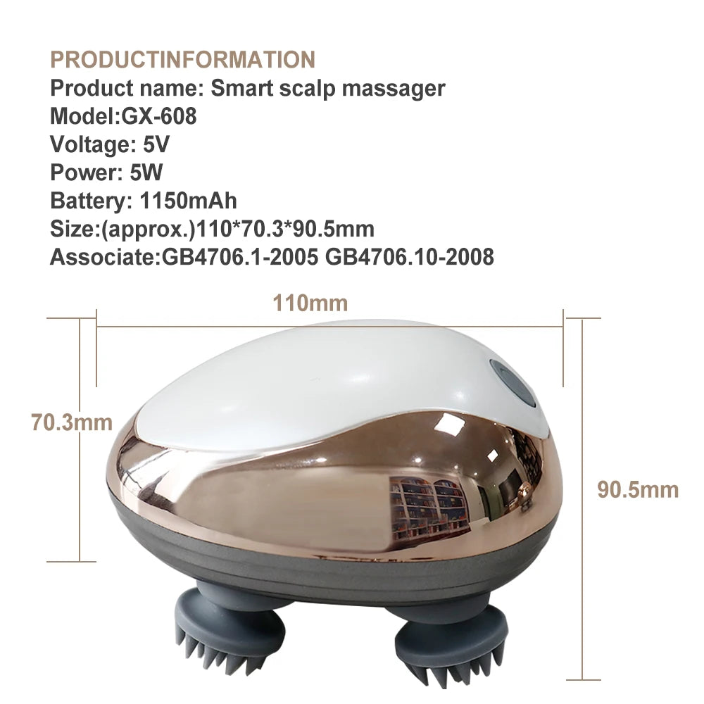 Mini Head Massager Magnetic Rechargeable Kneading Vibration Device 6 Mode for Hair Growth Stress Relax Waterproof Massageador