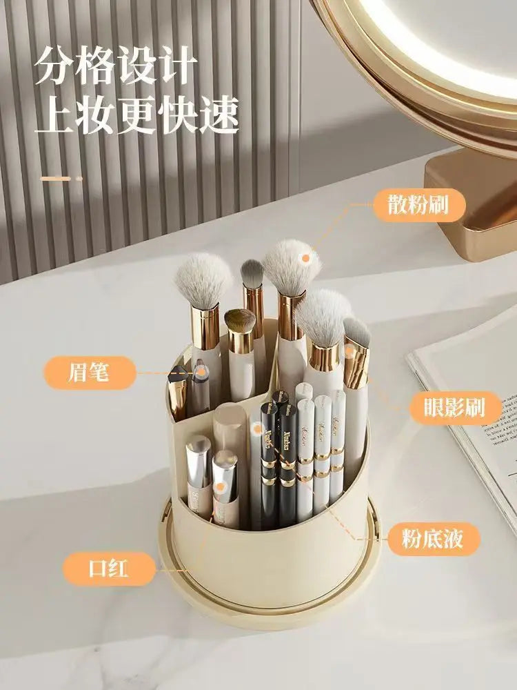 360° Rotating Makeup Brush Holder With Lid Luxury Cosmetic Organizer Lipstick Eyebrow Pencil Holder Eye Shadow Storage Box