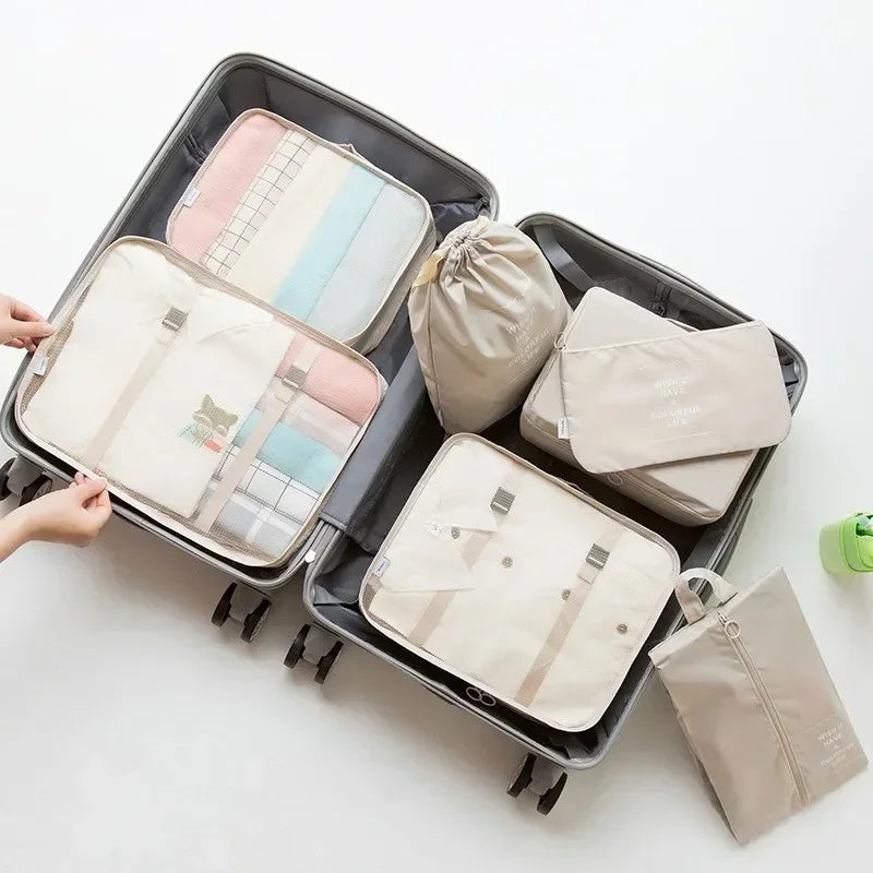 Kit Organizador de Mala Premium Travel Cube 7 Peças – Bolsas para Roupas, Sapatos e Acessórios