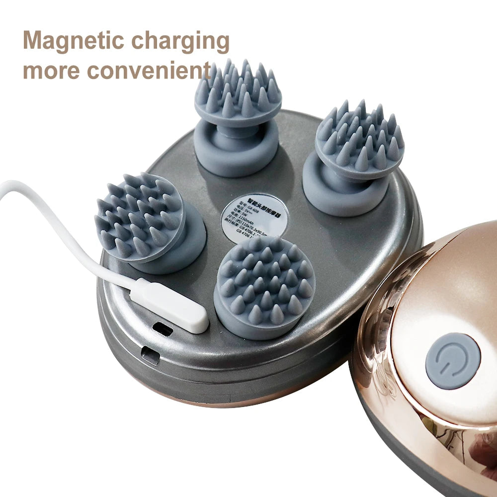 Mini Head Massager Magnetic Rechargeable Kneading Vibration Device 6 Mode for Hair Growth Stress Relax Waterproof Massageador