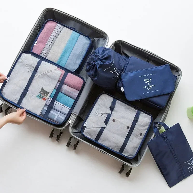 Kit Organizador de Mala Premium Travel Cube 7 Peças – Bolsas para Roupas, Sapatos e Acessórios