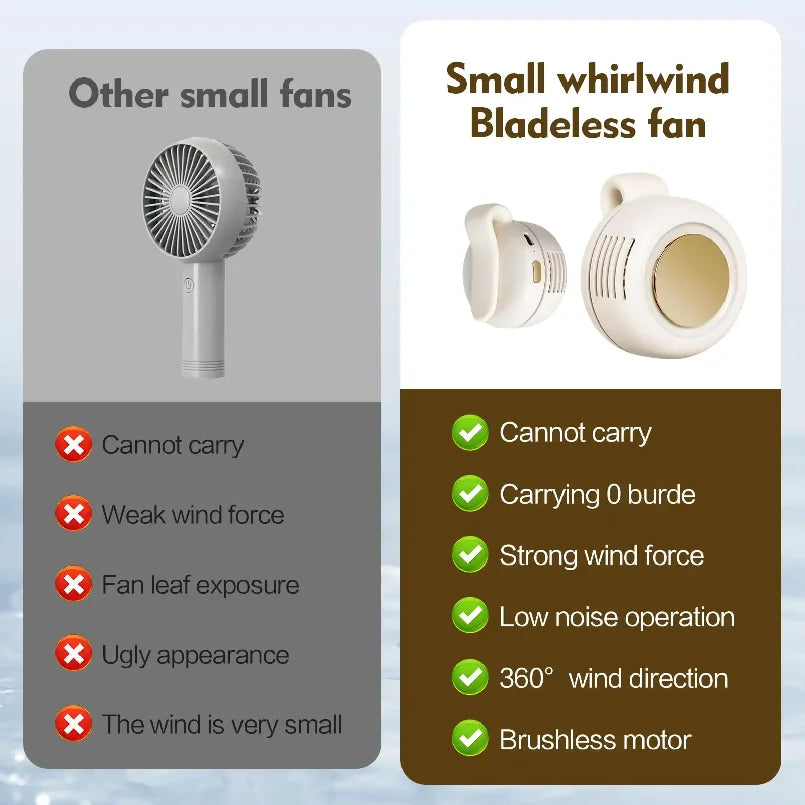 Portable Silent Mini Bladeless Fan Clip on Shirt Waist 3 Speed USB Rechargeable Summer Essential for Outdoor Running Camping