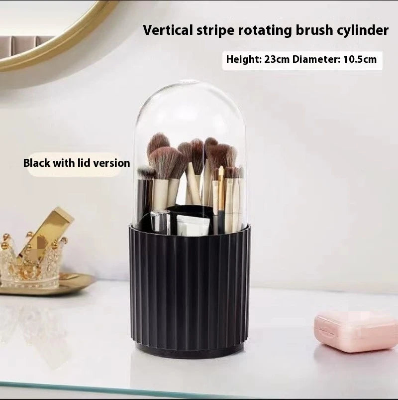 Makeup Brush Holder Organizer with Lid, 360 Degree Rotatable Makeup Brush Organizer Spinning Cosmetics Holders Brush Storage Box