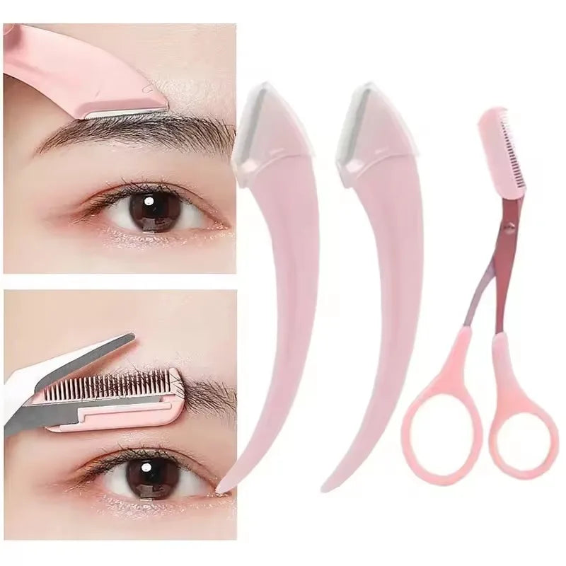 1/2Pcs for Women Eyebrow Scissors with Comb Brow Trimmer Scraper Eyebrow Trimming Knife Eyebrow Face Razor Facial Kit For