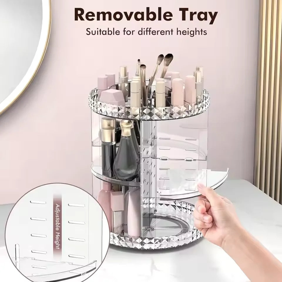3 Tiers Makeup Organizer 360 Rotating Storage makeup Display Case Large Capacity Cosmetic Storage Display Box Clear for Bathroom