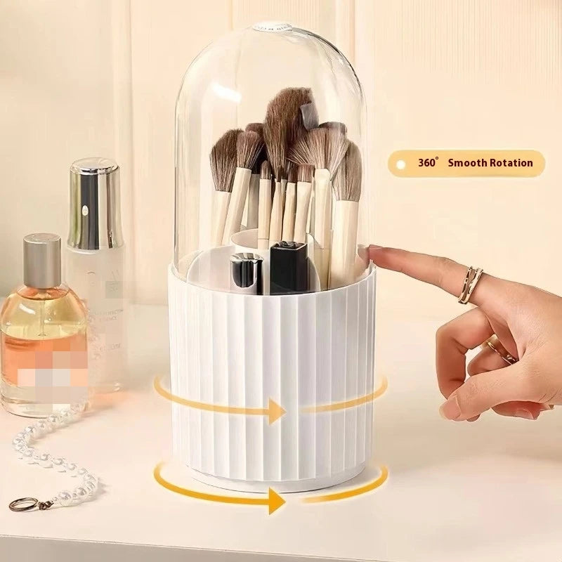 Makeup Brush Holder Organizer with Lid, 360 Degree Rotatable Makeup Brush Organizer Spinning Cosmetics Holders Brush Storage Box