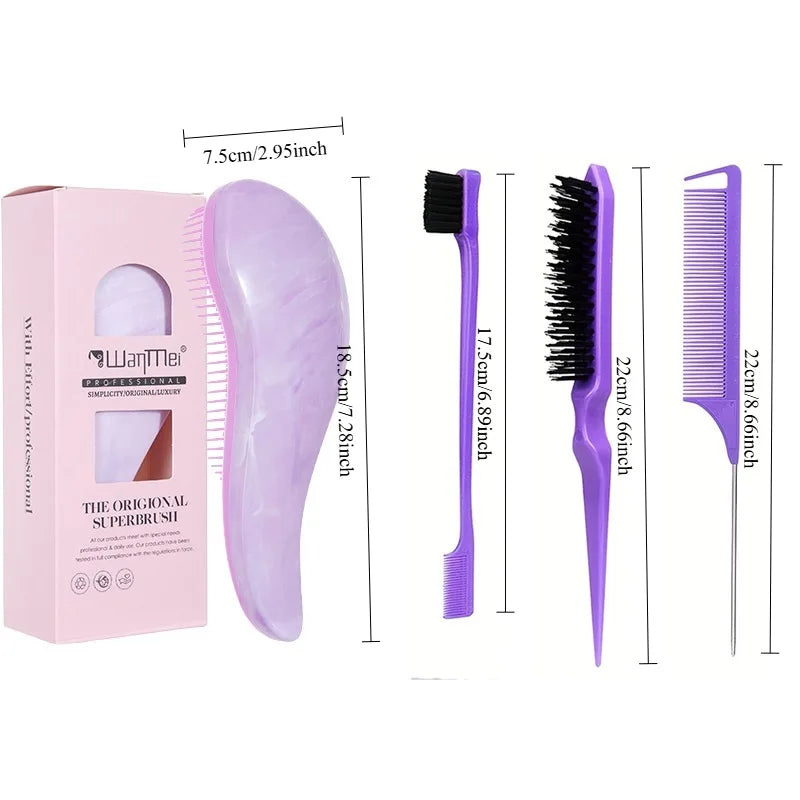 4pcs professional hair styling tool sliding back hair brush mouse tail comb flexible bristles hair hair smoothing salon tools