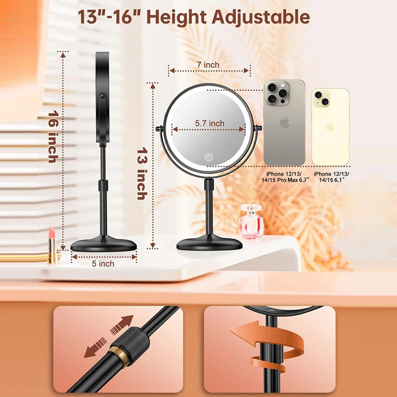 8 Inch 10X Magnification Makeup Mirror 360° Rotating Professional Desktop Cosmetic Mirror 8" Double Sided Magnifier stand