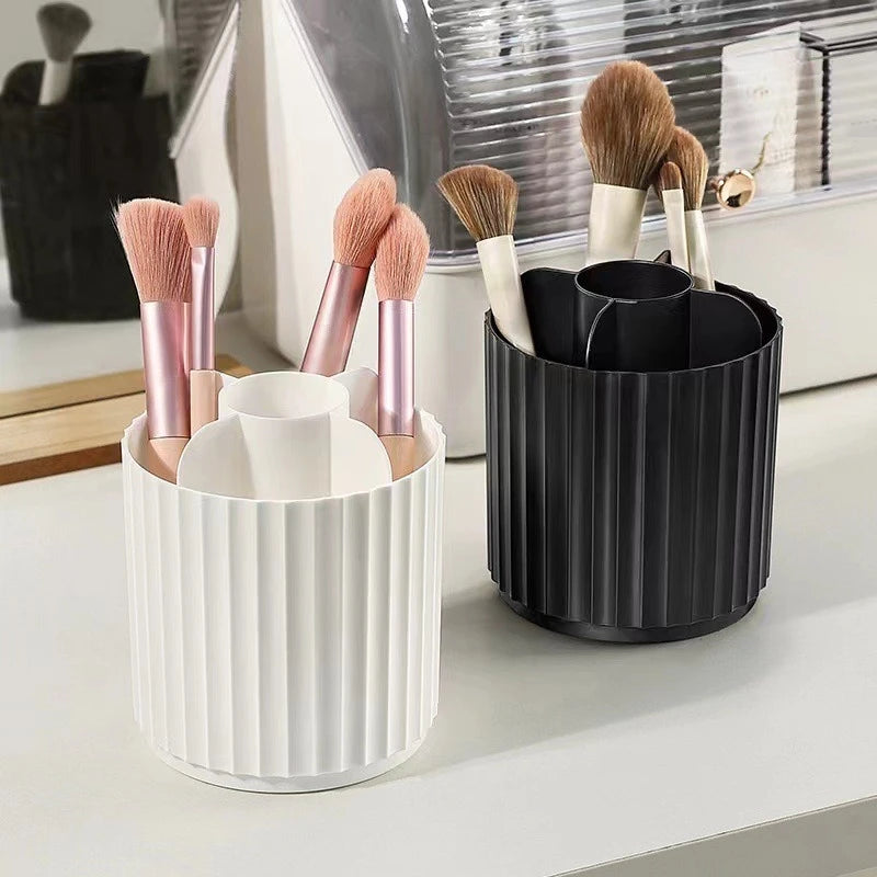 Makeup Brush Holder Organizer with Lid, 360 Degree Rotatable Makeup Brush Organizer Spinning Cosmetics Holders Brush Storage Box