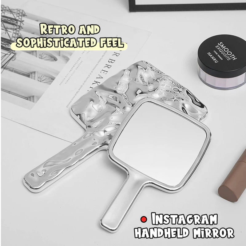 Square Handheld Makeup Mirror Liquid Shape Vanity Mirror with Handle Hand Mirror SPA Salon Compact Mirrors for Eyelash Extension