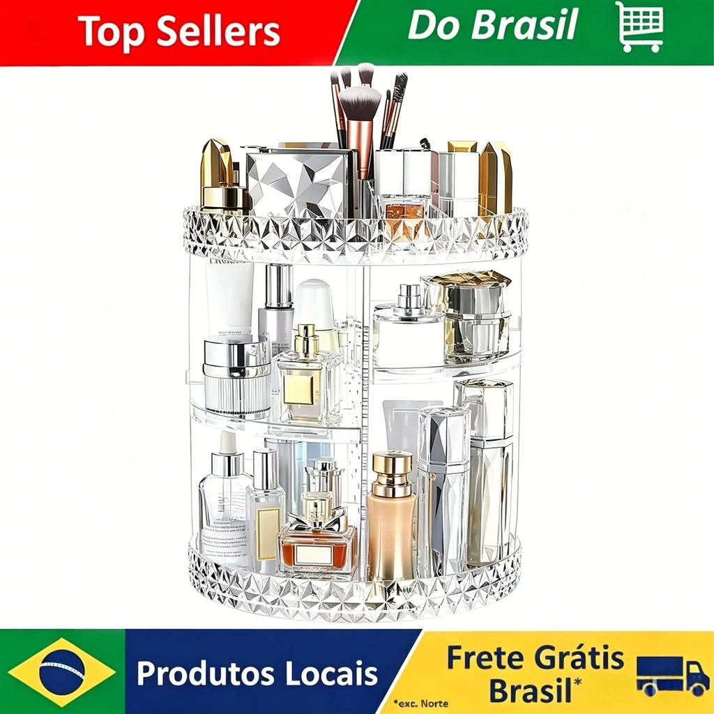 3 Tiers Makeup Organizer 360 Rotating Storage makeup Display Case Large Capacity Cosmetic Storage Display Box Clear for Bathroom