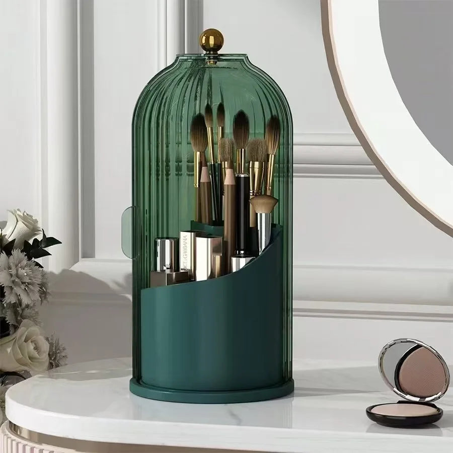 Organizador Giratório Premium Luxury Brush 360° – Porta-Pincéis, Batons e Acessórios com Tampa
