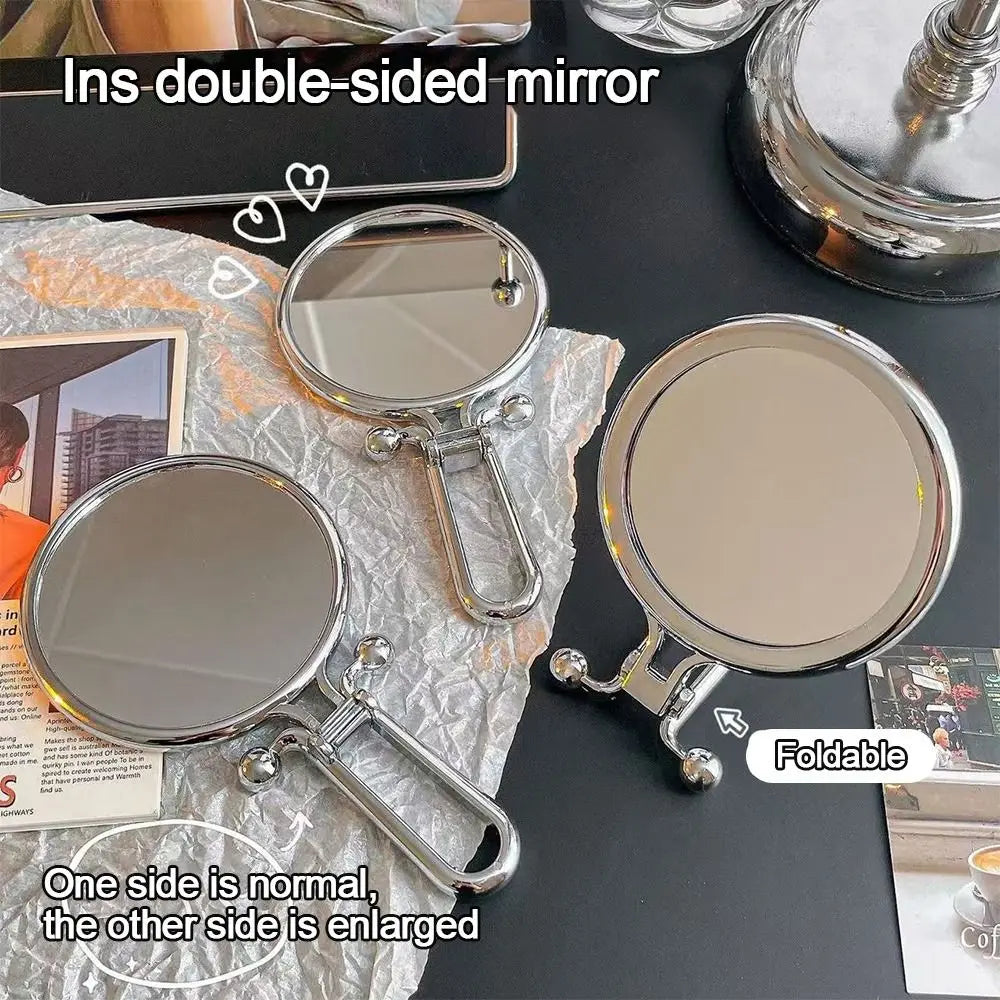 2/5/10X Magnifying Makeup Mirror Round Shape Handheld Folding Mirror Multifunctional Plastic Small Mirror Dressing Table