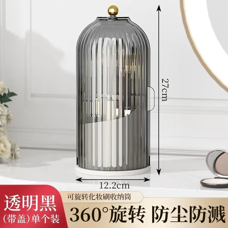 Organizador Giratório Premium Luxury Brush 360° – Porta-Pincéis, Batons e Acessórios com Tampa