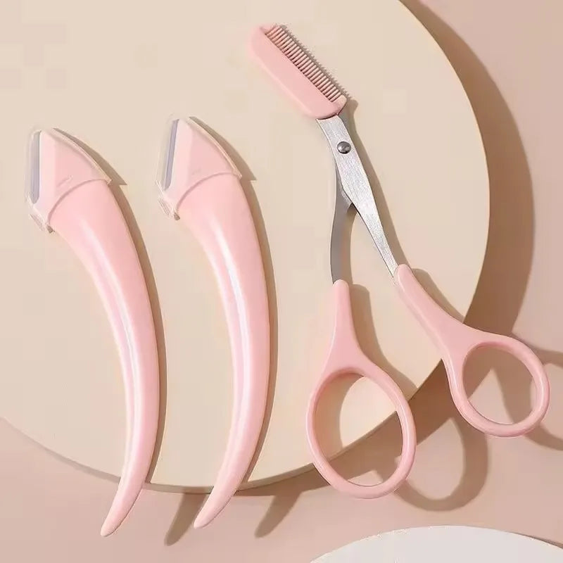 1/2Pcs for Women Eyebrow Scissors with Comb Brow Trimmer Scraper Eyebrow Trimming Knife Eyebrow Face Razor Facial Kit For