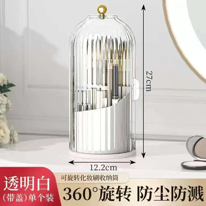 360° Rotating Makeup Brush Holder With Lid Luxury Cosmetic Organizer Lipstick Eyebrow Pencil Holder Eye Shadow Storage Box