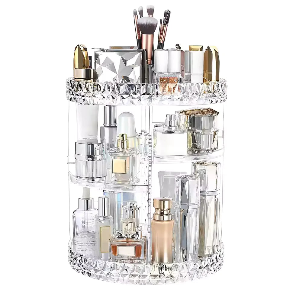 3 Tiers Makeup Organizer 360 Rotating Storage makeup Display Case Large Capacity Cosmetic Storage Display Box Clear for Bathroom