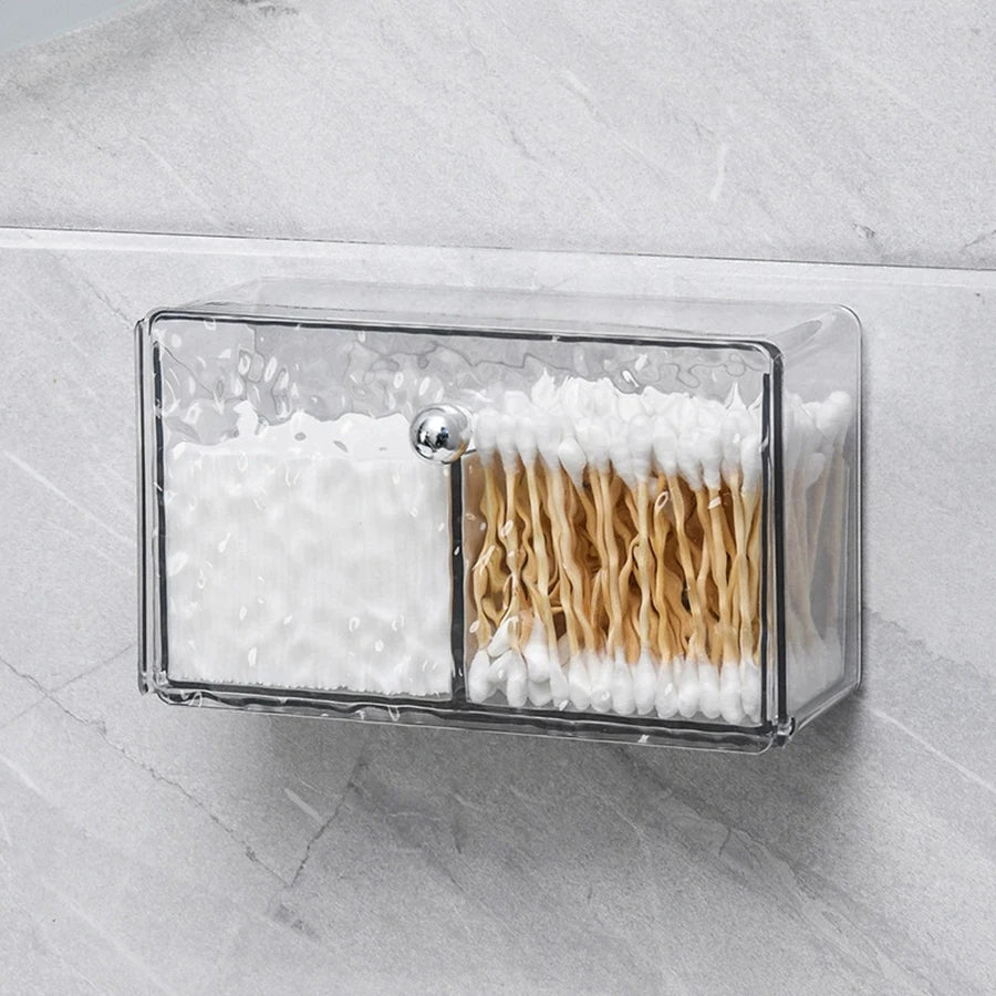 Organizador Transparente de Parede Clear Vanity – Porta-Algodão, Cotonetes e Itens de Banheiro