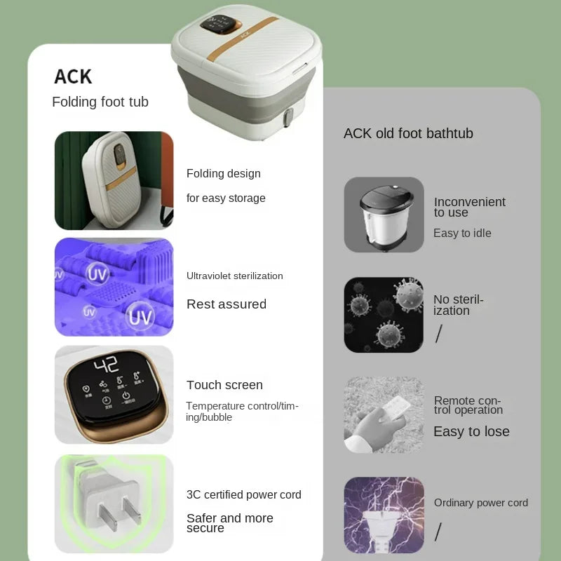 Automatic Heat Constant Temperature Foot Massage Foot Soak Tub Folding Footbath Machine Roller Massage Electric Pedicure Bathtub