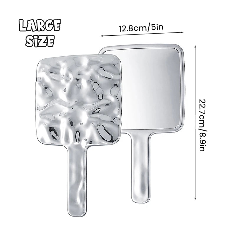 Square Handheld Makeup Mirror Liquid Shape Vanity Mirror with Handle Hand Mirror SPA Salon Compact Mirrors for Eyelash Extension