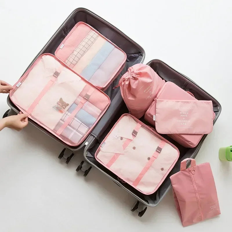 Kit Organizador de Mala Premium Travel Cube 7 Peças – Bolsas para Roupas, Sapatos e Acessórios