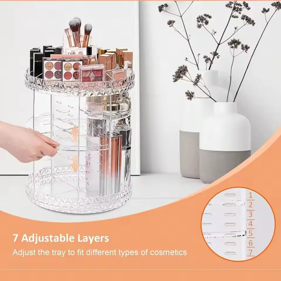 3 Tiers Makeup Organizer 360 Rotating Storage makeup Display Case Large Capacity Cosmetic Storage Display Box Clear for Bathroom